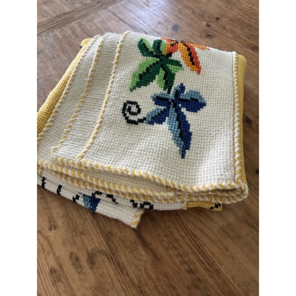 Vintage Hand Needlepoint Floral Afghan Cottagecore Farmhouse Wall Art 42x62